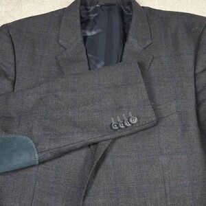 Hugo Boss The Smith9_1 Blazer 42L Gray Blue Windowpane Wool Elbow Patch Sport Ct